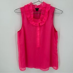 J. Crew Factory Hot Pink Crepe Ruffle Collar Sleeveless Blouse Size 6